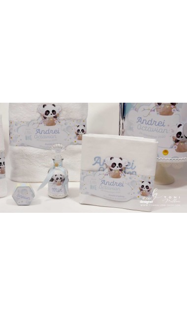 Trusou de botez cu ursuletul Panda ursul polar si baloane de aer cald Panda 12